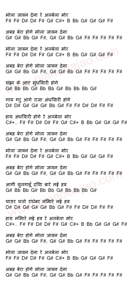 Mola Jawan De Na Re Cg Full Piano Notes Pianobajao